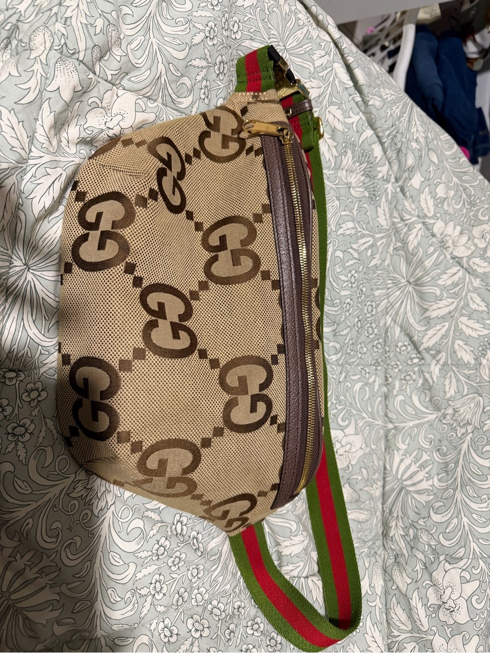 Gucci Brown Monogram Canvas Belt Bag with Red-Green Web Strap